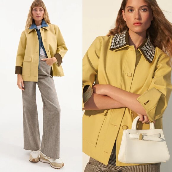 Veronica Beard Arlen Dickey Coat Size XS Flax Yellow Crystal Embellished Collar - Picture 1 of 14